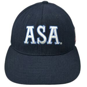 ASA Baseball Cap Blue 7 1/4 US Flag Patch Wool Blend Fitted hat Embroidery